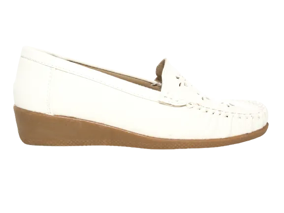 Damen Slipper Keilabsatz Ballerina Loafer Mokassins Slip On Flats Freizeit White # 989