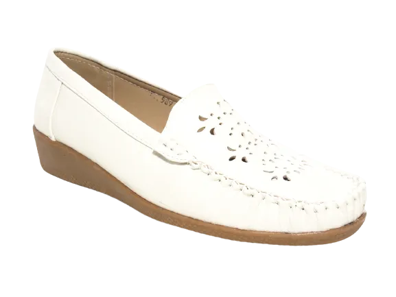 Damen Slipper Keilabsatz Ballerina Loafer Mokassins Slip On Flats Freizeit White # 989