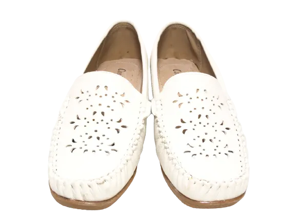 Damen Slipper Keilabsatz Ballerina Loafer Mokassins Slip On Flats Freizeit White # 989