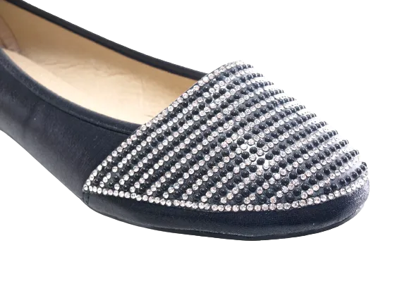 Damen Slipper Straß Ballerina Loafer Mokassins Slip On Flats Freizeit Black # 1