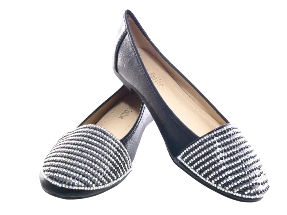 Damen Slipper Straß Ballerina Loafer Mokassins Slip On Flats Freizeit Black # 1