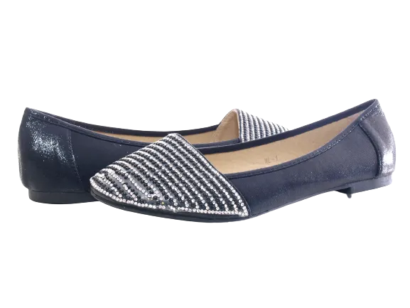 Damen Slipper Straß Ballerina Loafer Mokassins Slip On Flats Freizeit Black # 1