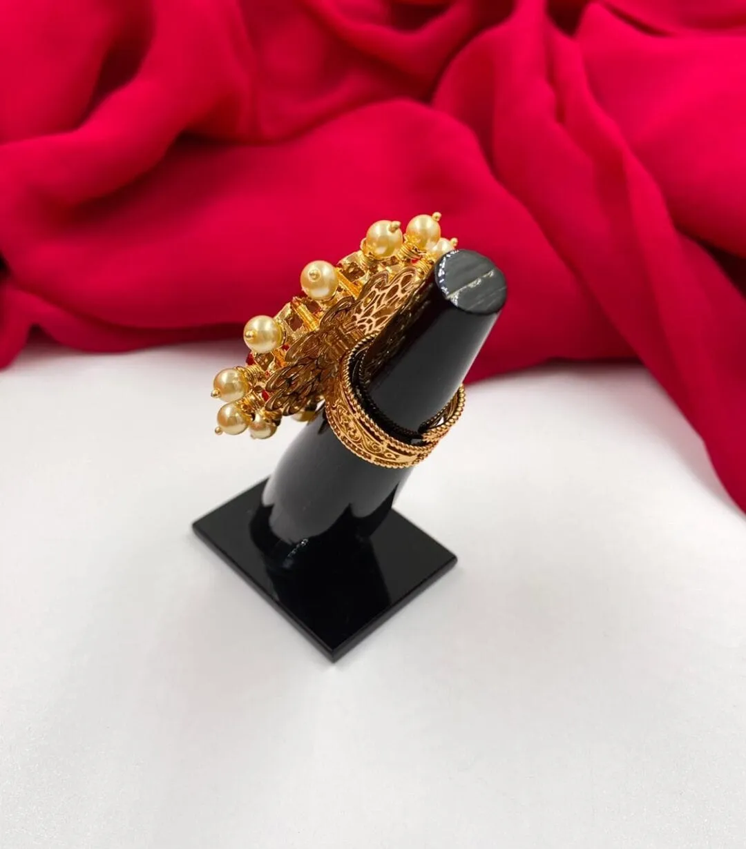 Designer Big Size Adjustable Rotating Bridal Kundan Finger Ring By Gehna Shop