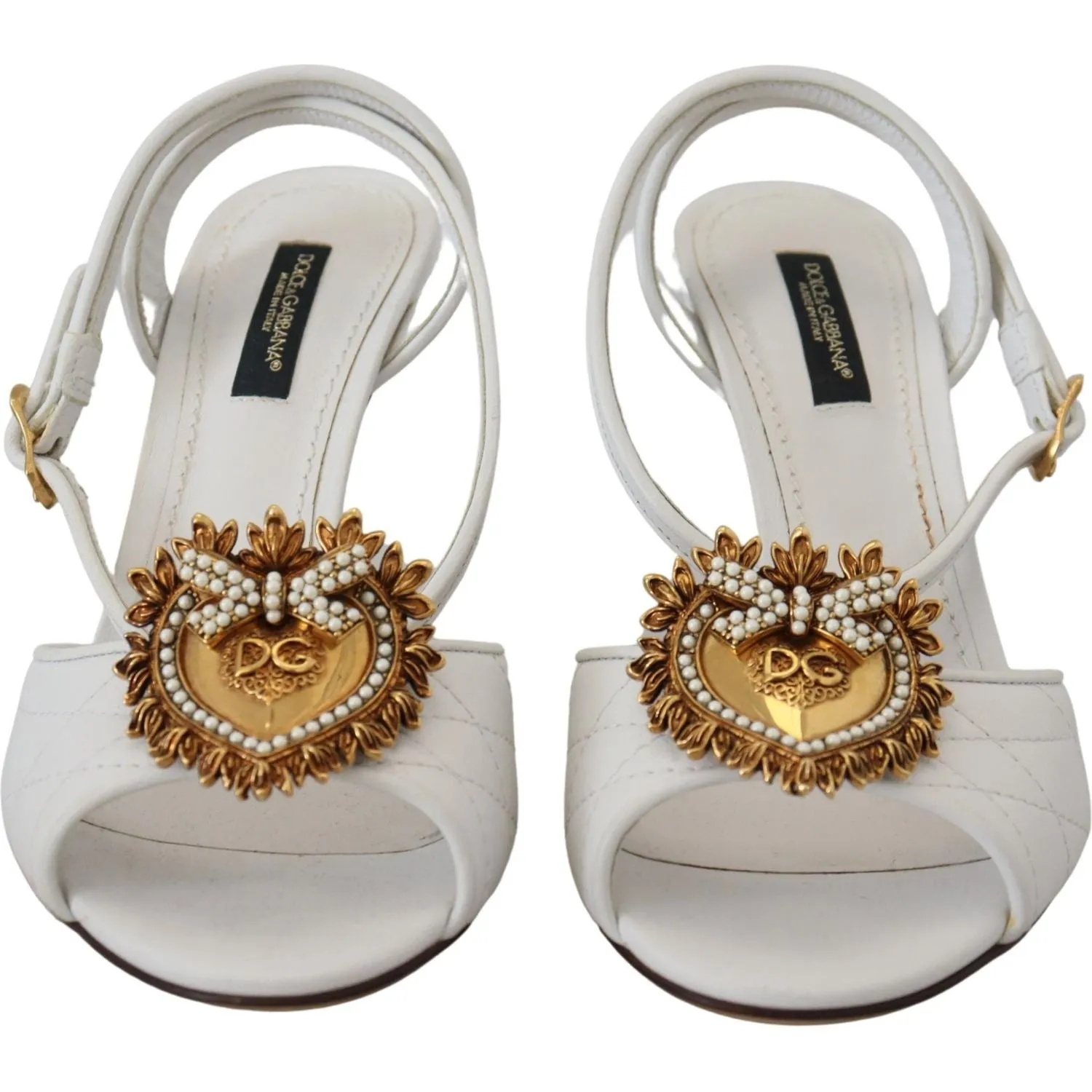 Dolce & Gabbana Devotion Embellished White Leather Stilettos