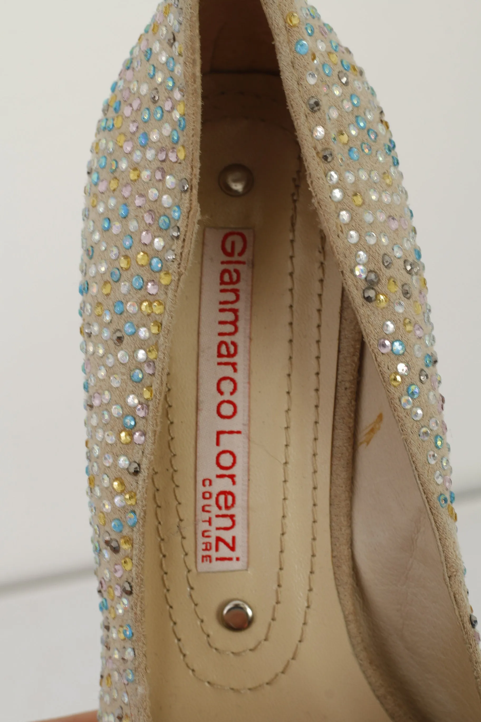 GIANMARCO LORENZI Couture Women 36 Toe Heels Beige Studded Diamonds