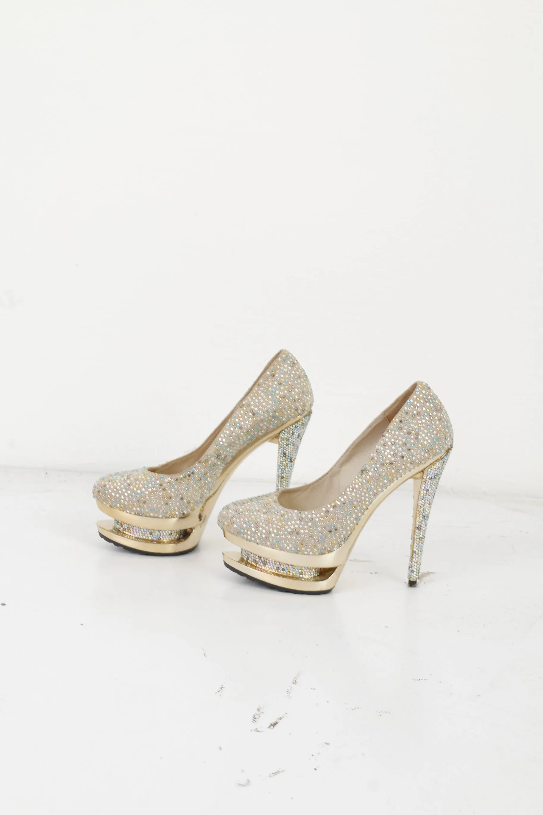 GIANMARCO LORENZI Couture Women 36 Toe Heels Beige Studded Diamonds