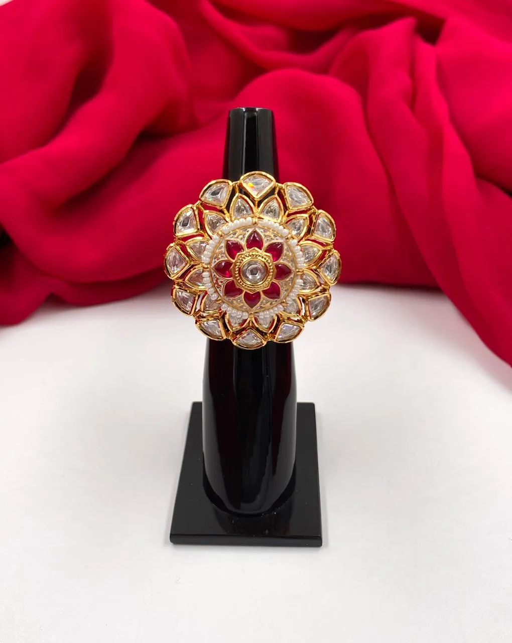 Gold Plated Adjustable And Rotating Kundan Finger Ring By Gehna Shop