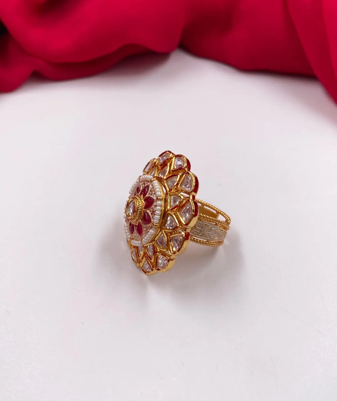 Gold Plated Adjustable And Rotating Kundan Finger Ring By Gehna Shop