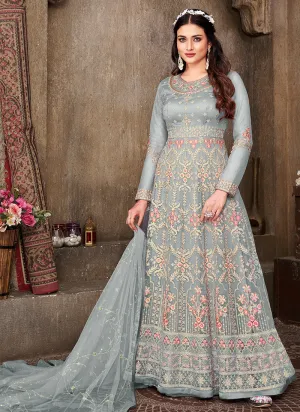 Ice Blue Multi Embroidery Festive Anarkali Suit