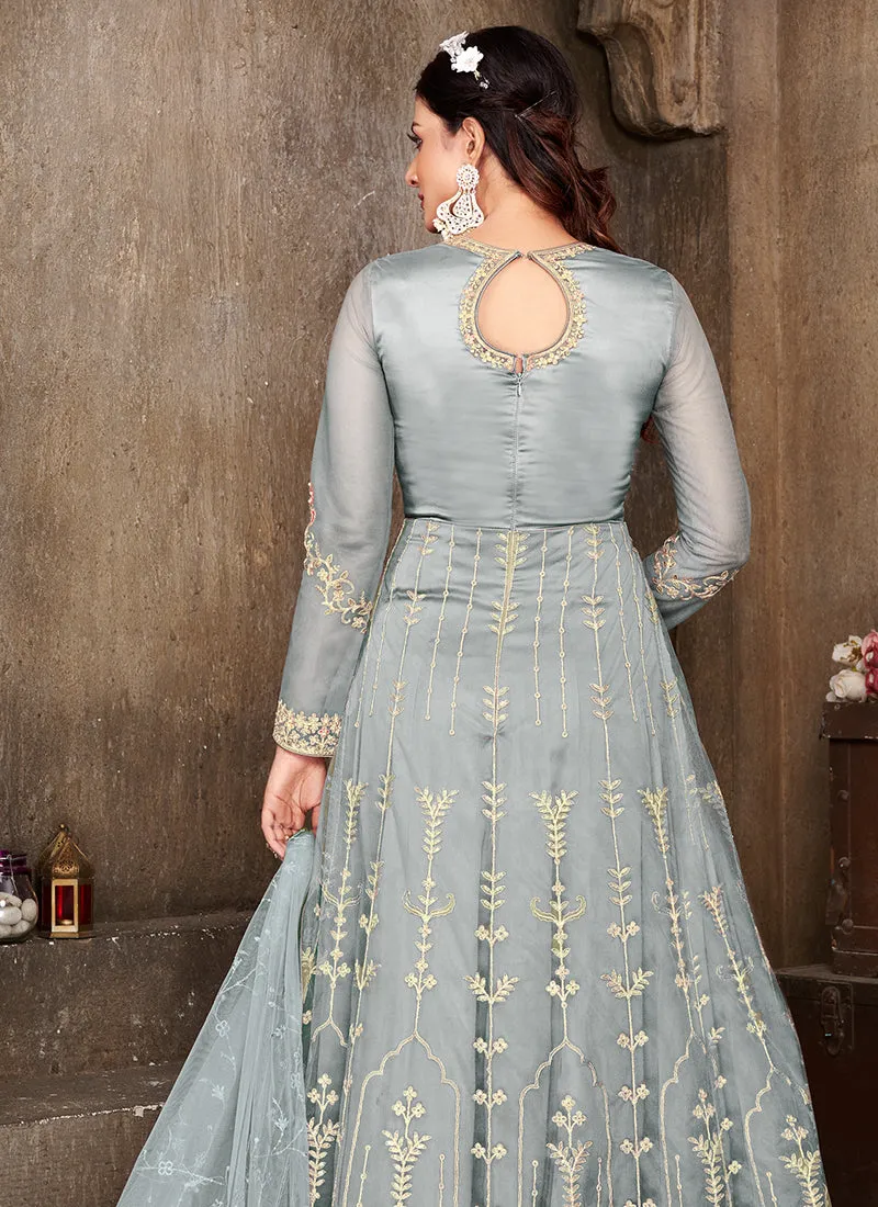 Ice Blue Multi Embroidery Festive Anarkali Suit