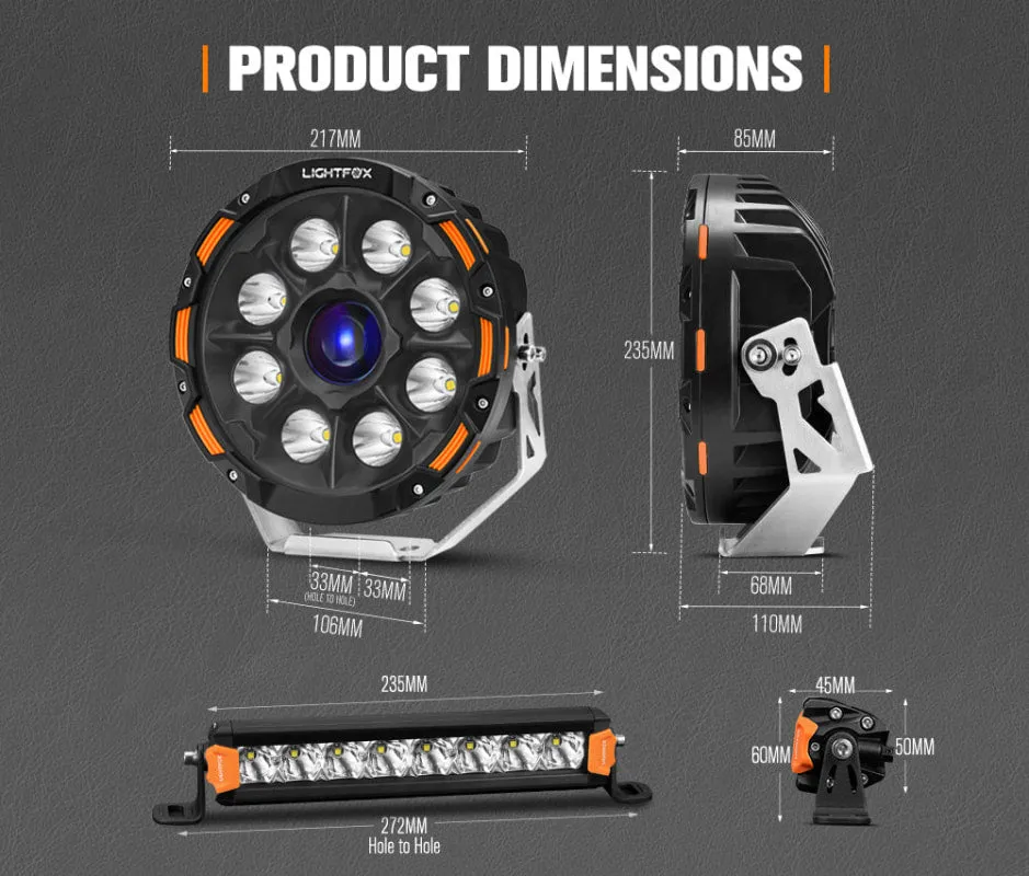 Lightfox 9" Laser LED Driving Lights with 8" LED Light Pods Bundle