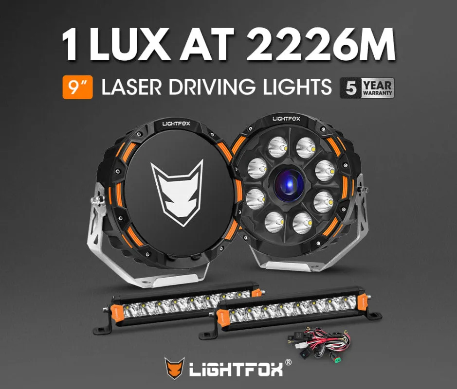 Lightfox 9" Laser LED Driving Lights with 8" LED Light Pods Bundle