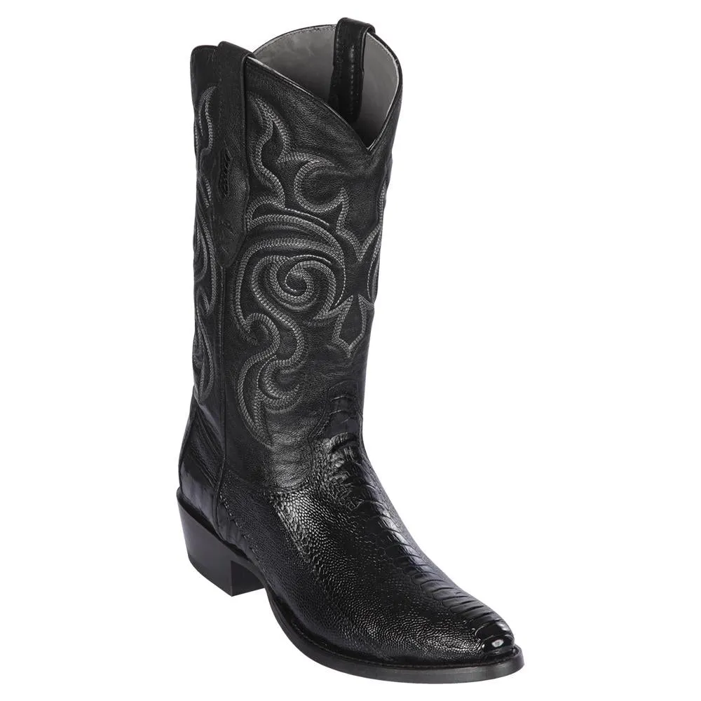 Los Altos Boots Mens #650505 Round Toe | Genuine Ostrich Leg Boots Handmade | Color Black