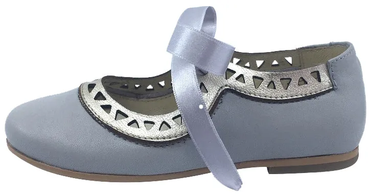 Luccini Grey Leather with Gold Trim Bow Tie Flats