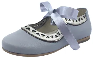 Luccini Grey Leather with Gold Trim Bow Tie Flats