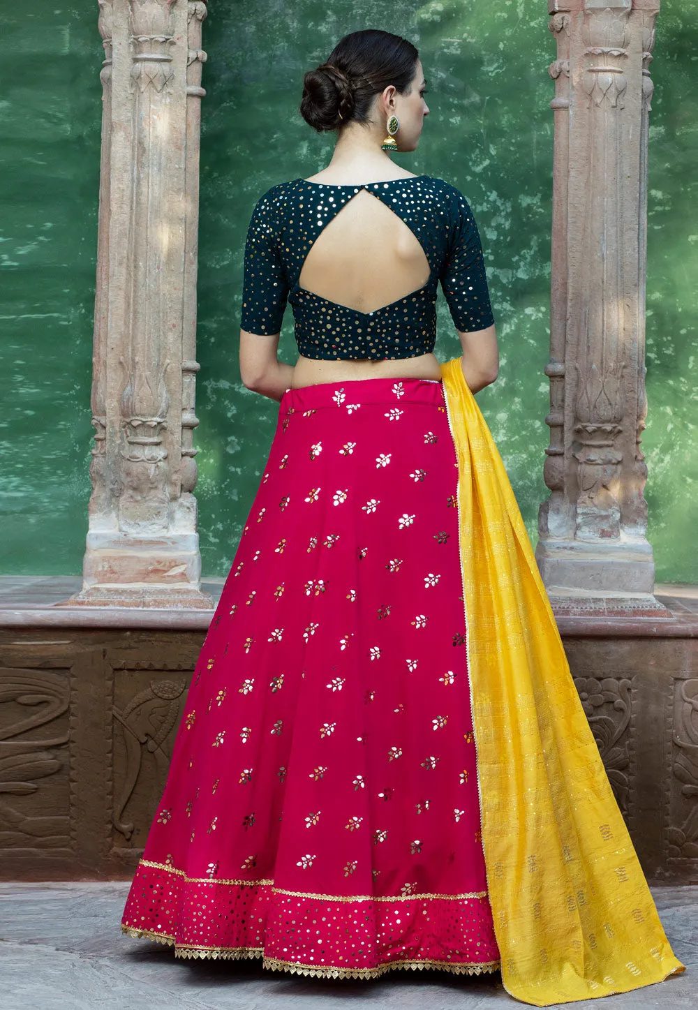 Magenta Multicoloured Embroidered Lehenga Choli