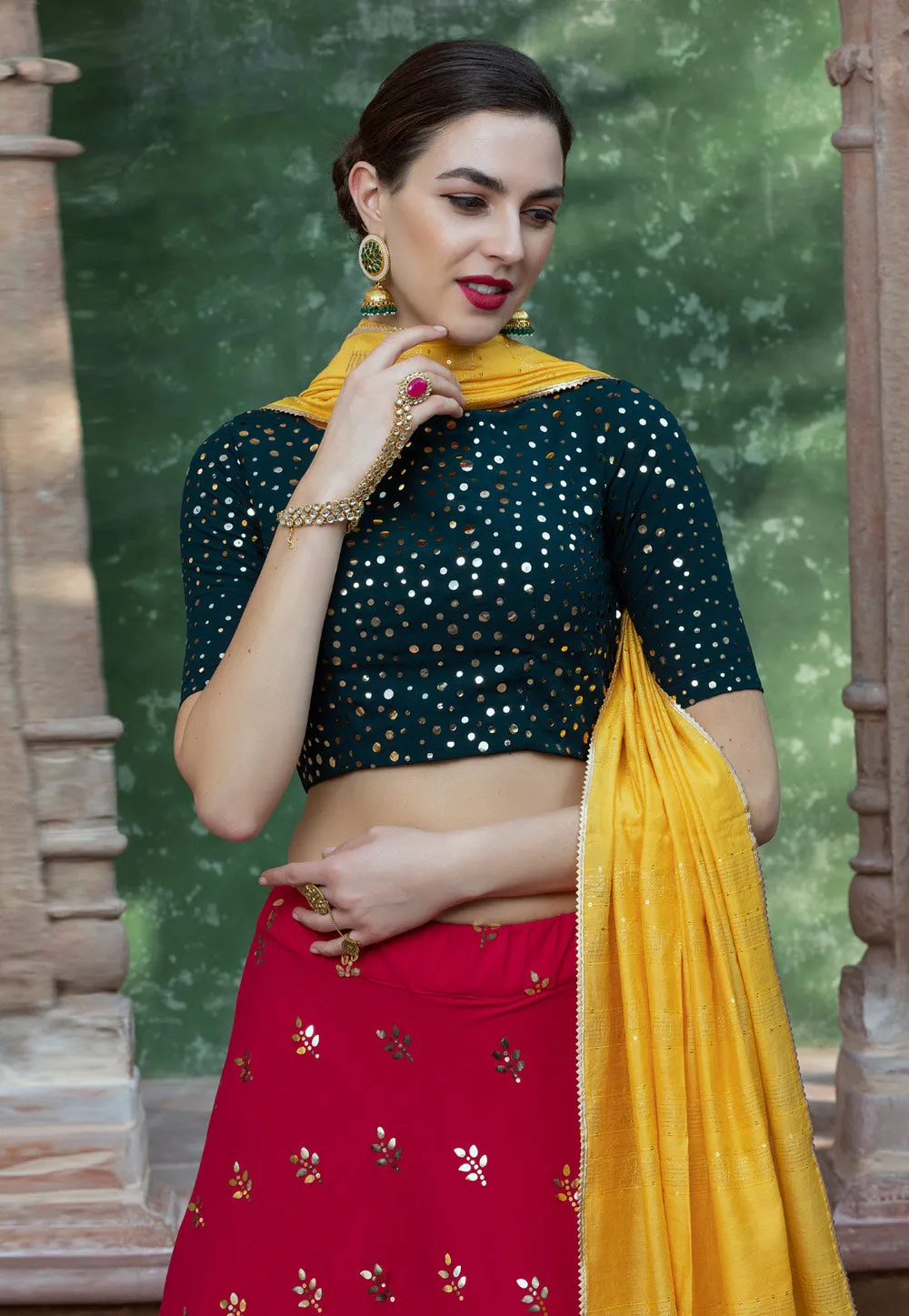 Magenta Multicoloured Embroidered Lehenga Choli