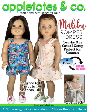 Malibu Romper   Dress 18 Inch Doll Sewing Pattern