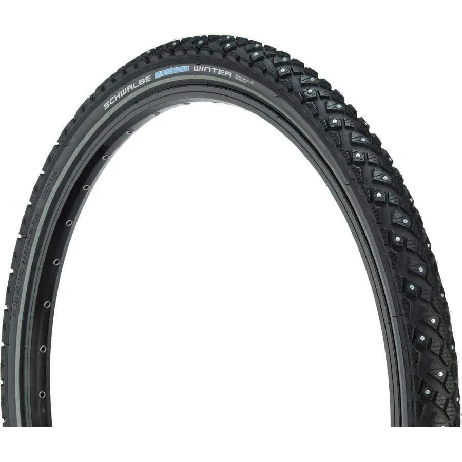 Marathon Winter Plus Bike Tire: 26 x 2.00", Wire Bead, Performance Line, Winter Compound, SmartGuard, TwinSkin, 200 Steel Studs, Black/R