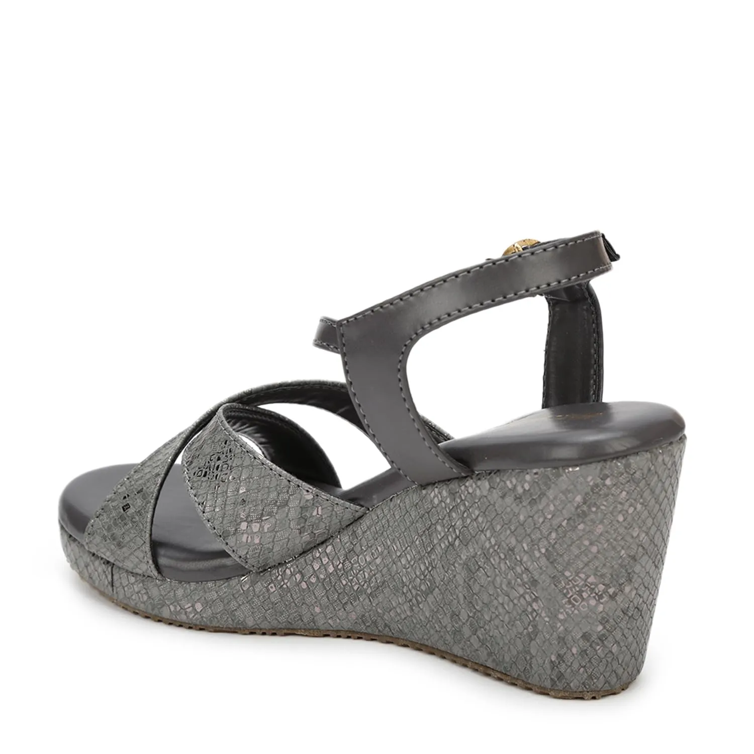 Marc Loire Women's Fashion Open Toe, High Heel Slip On Cross Strap Wedges Sandals (Dark Grey, numeric_8)