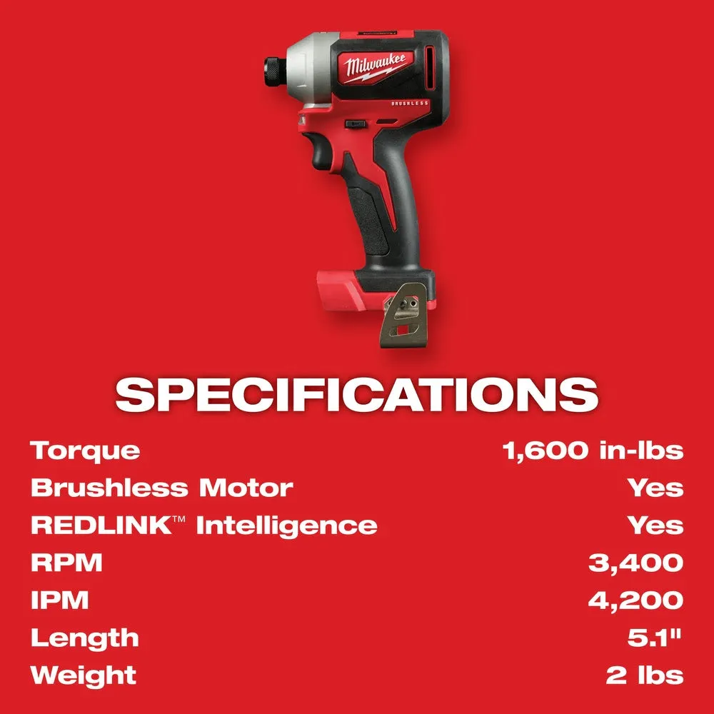 Milwaukee 2850-22CT M18 Compact Brushless 1/4" Hex Impact Driver Kit