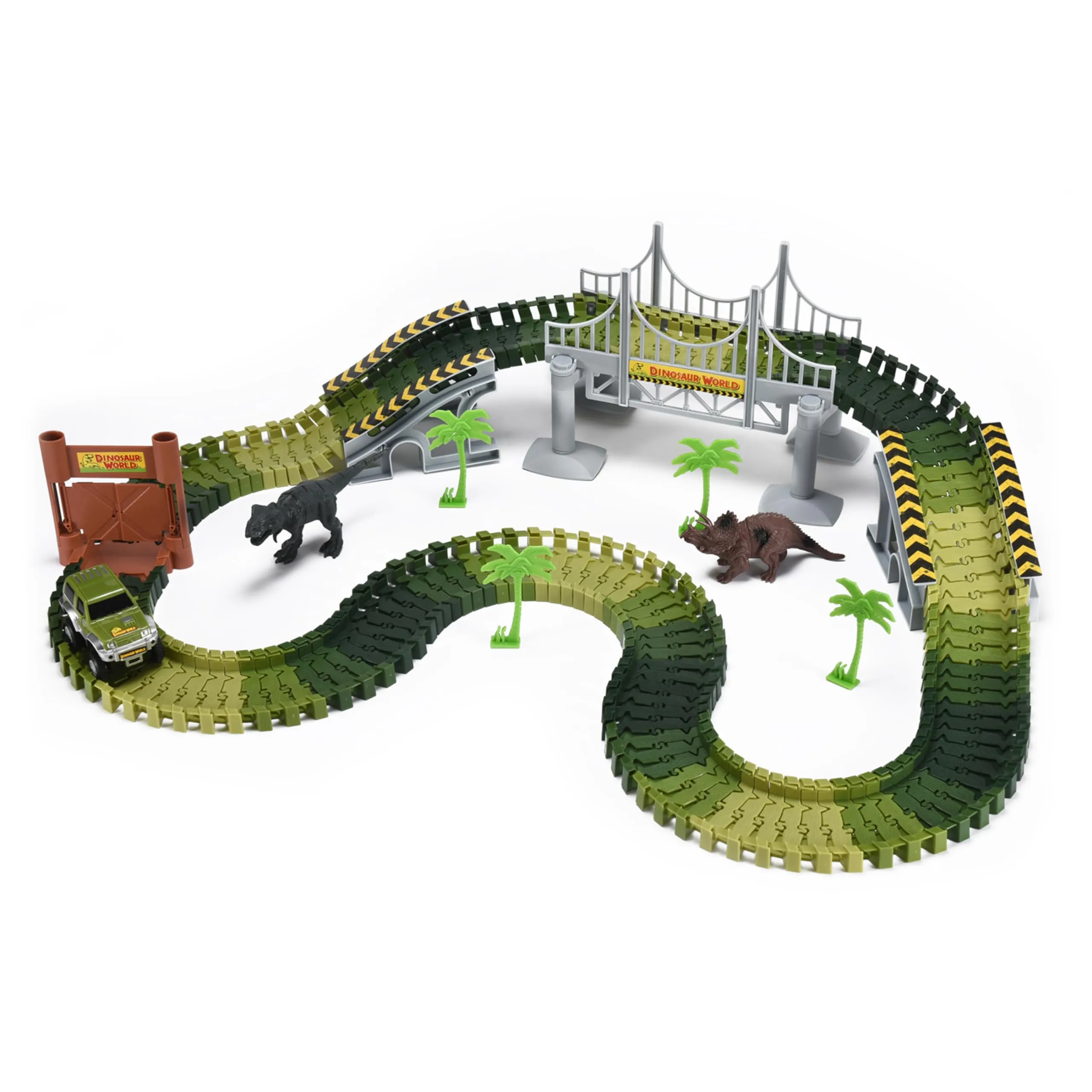 Multi-Color Dinosaur Race Track - Set Of 16 - Toddler Race Track For Kids Play,