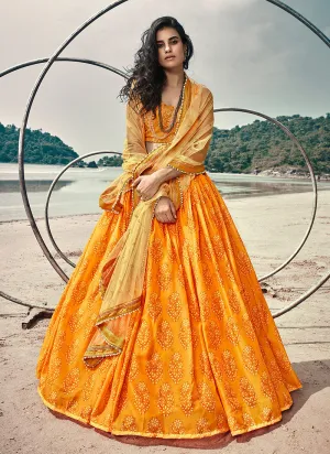 Mustard Yellow Digital Printed Lehenga Choli