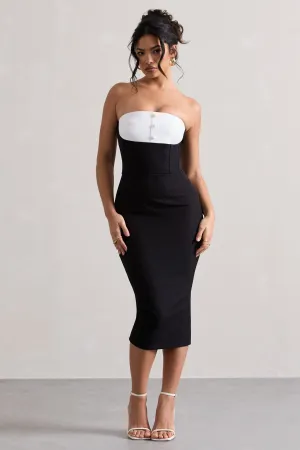 My Darling | Black Tailored Bandeau Split Midi Dress