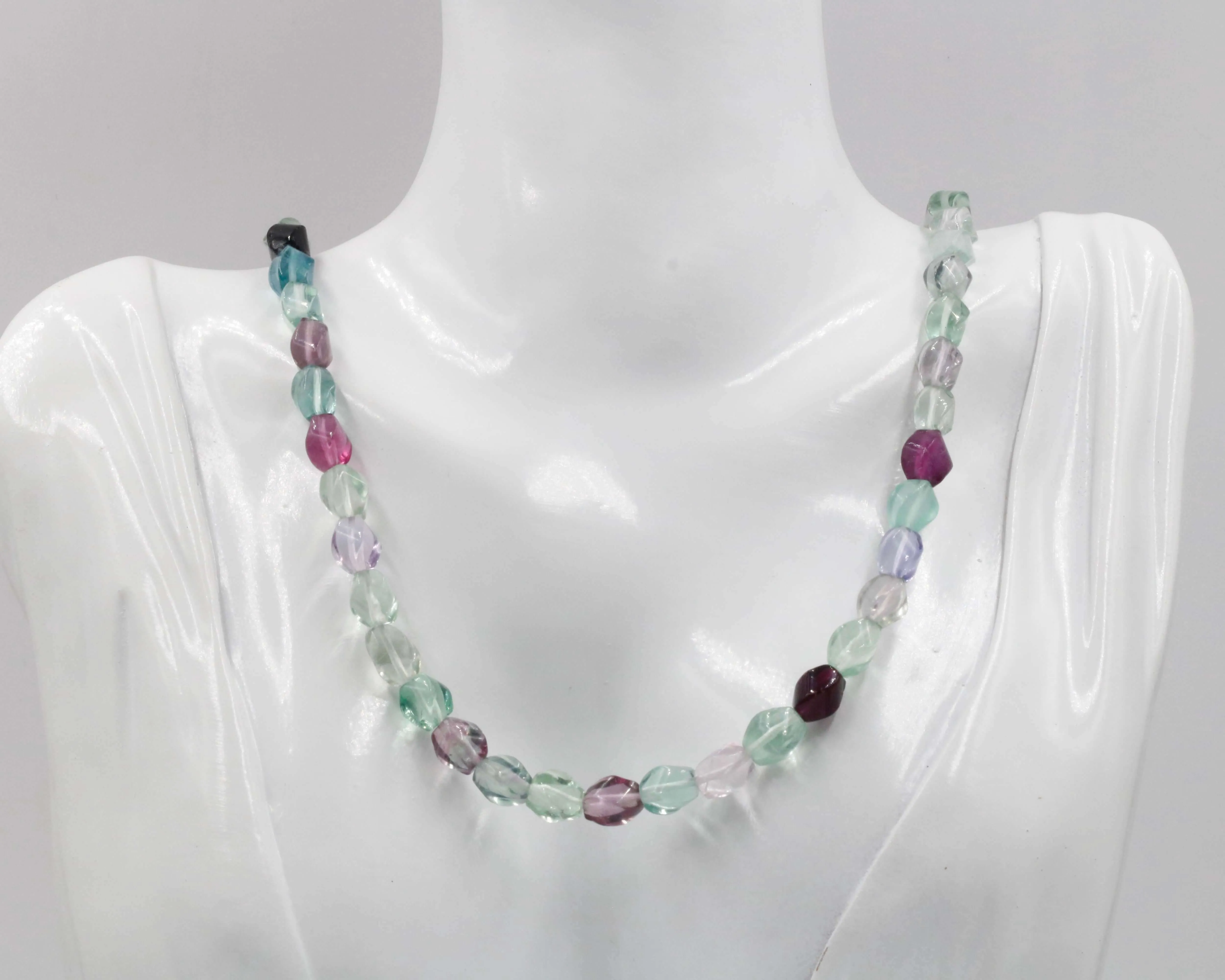 Natural Multi Color Fluorite Necklace Fluorite Beads Necklace Sarafa Indian Necklace Green and Purple Beaded Gemstone Necklace SKU 6142785