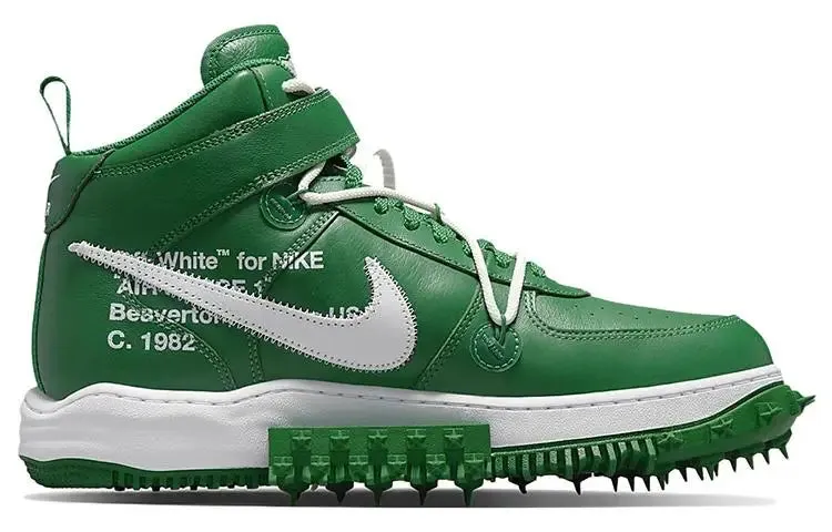 Nike Off-white X Air Force 1 Mid Sp Leather 'pine Green' Sneakers Shoes Dr0500-300 With Original Box