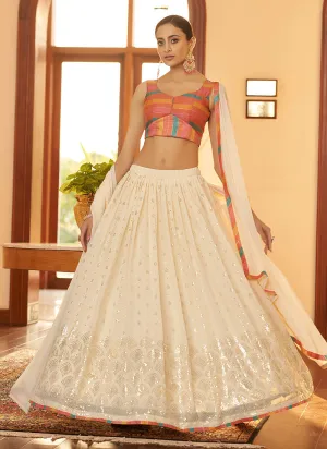 Off White Mukaish Work Embroidered Lehenga Choli