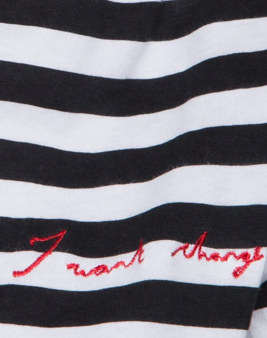 Oversize Longsleeve Tee in I Want Change BW Stripe