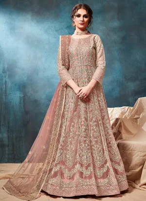 Peach Ethnic Embroidered Wedding Anarkali Suit