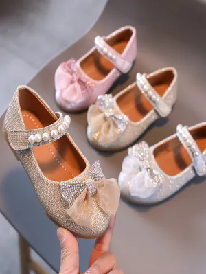 Pearls and Bow Mary Jane Flats By Liv and Mia