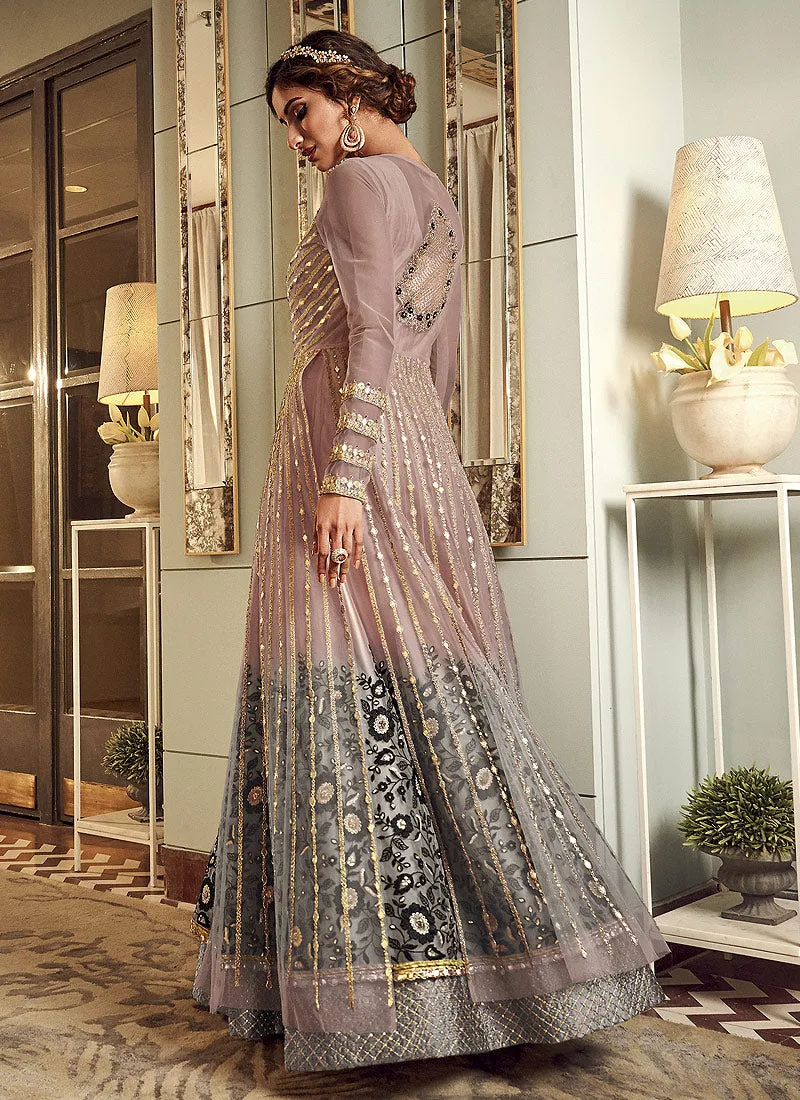 Pink And Gold Designer Embroidered Anarkali Gown