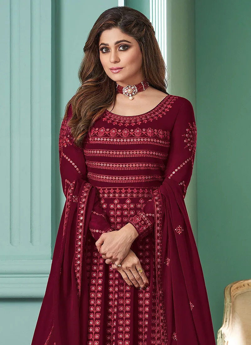 Red Badla Embroidered Bollywood Anarkali