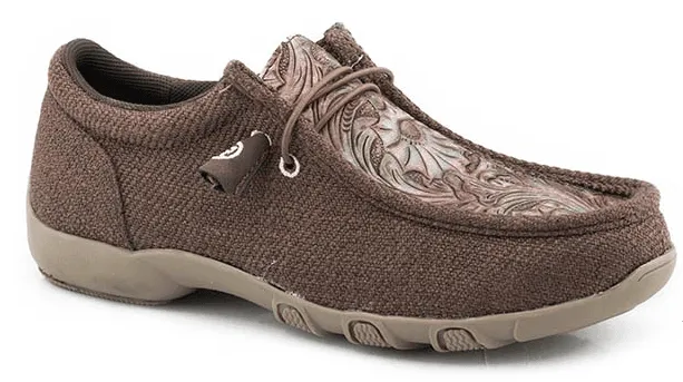 Roper Women's Chillin Dark Brown Canvas Embossed Vamp Driving Moc 1791-3000