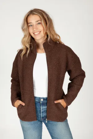 Sara Teddy sherpa zip up jacket in espresso