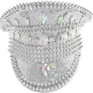 Sequined Festival Hat with Studs-Silver/White