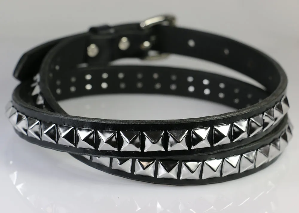 Skinny Pyramid Stud Leather Belt, Single Row