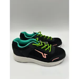 Small Kid Size 8, Black Sneakers with Green Laces