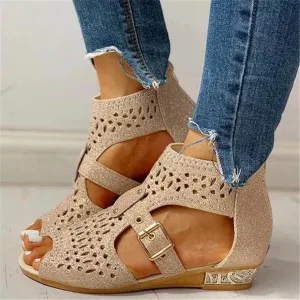 Sohiwoo  Women Summer Sandals Studded Peep Toe Buckled Sandals Imily Bela