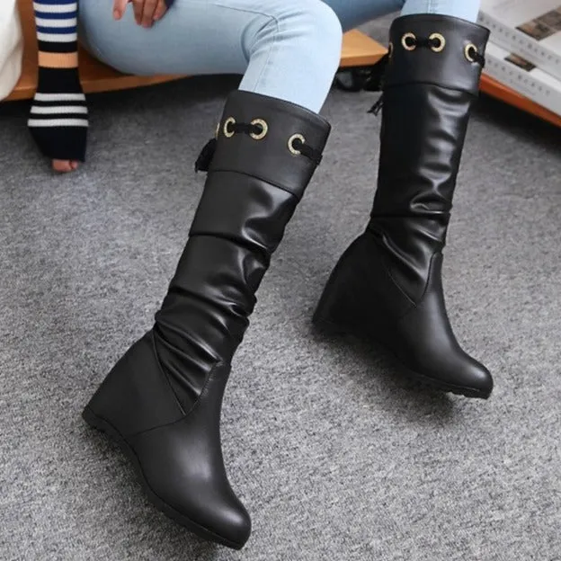 Sosft slouch mid calf boots with hidden wedge heels