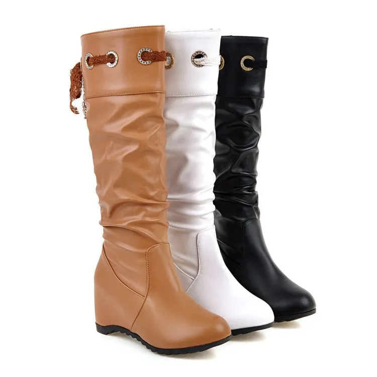 Sosft slouch mid calf boots with hidden wedge heels