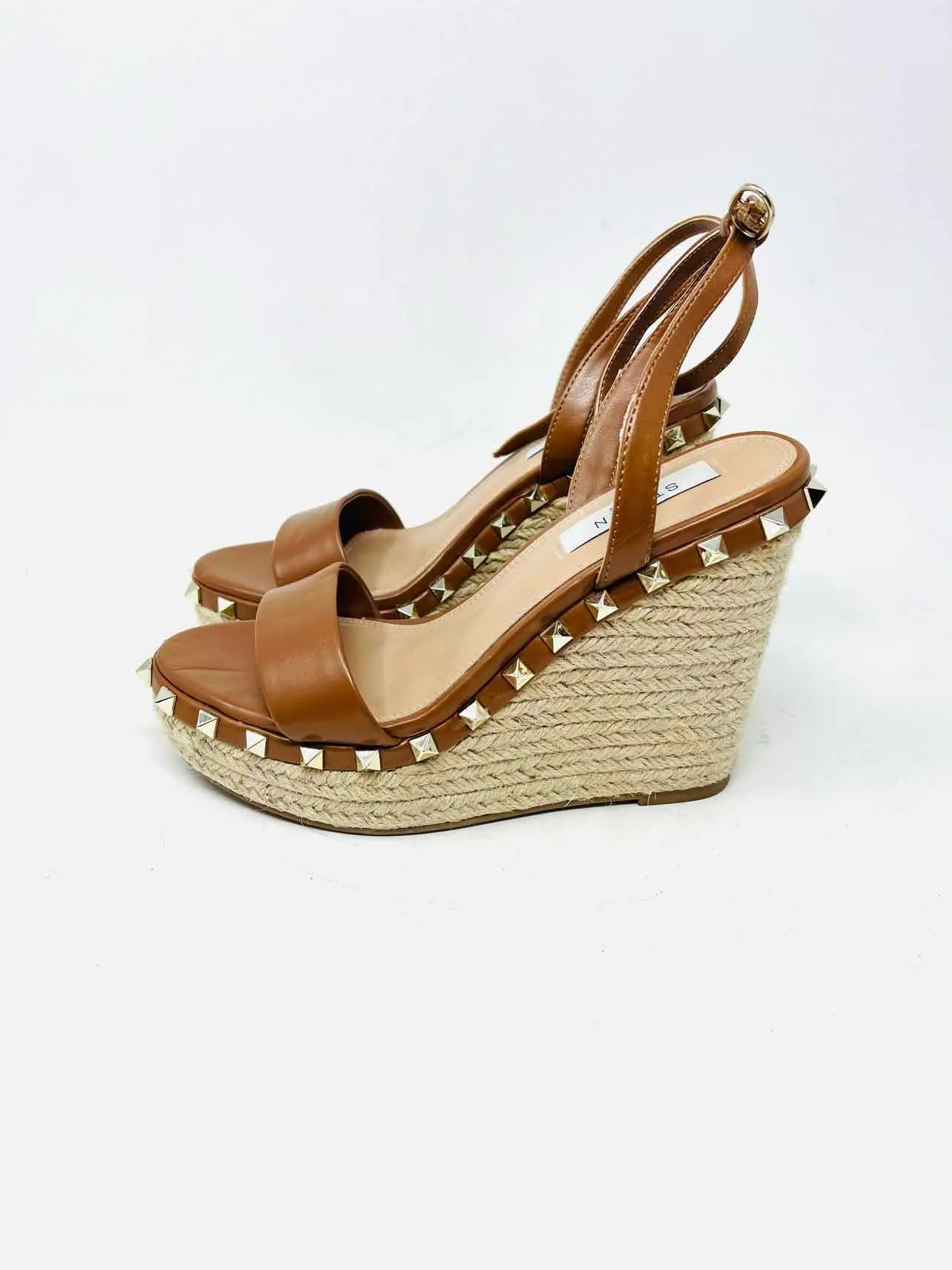 Steven Size 6 Brown/Silver Studded Espadrille Shoes Wedge