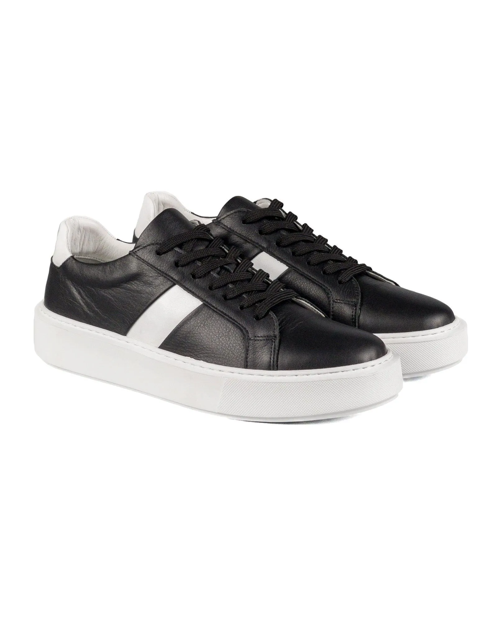 T-Fazer Black-White Genuine Leather White Sole Men's Sports Sneaker