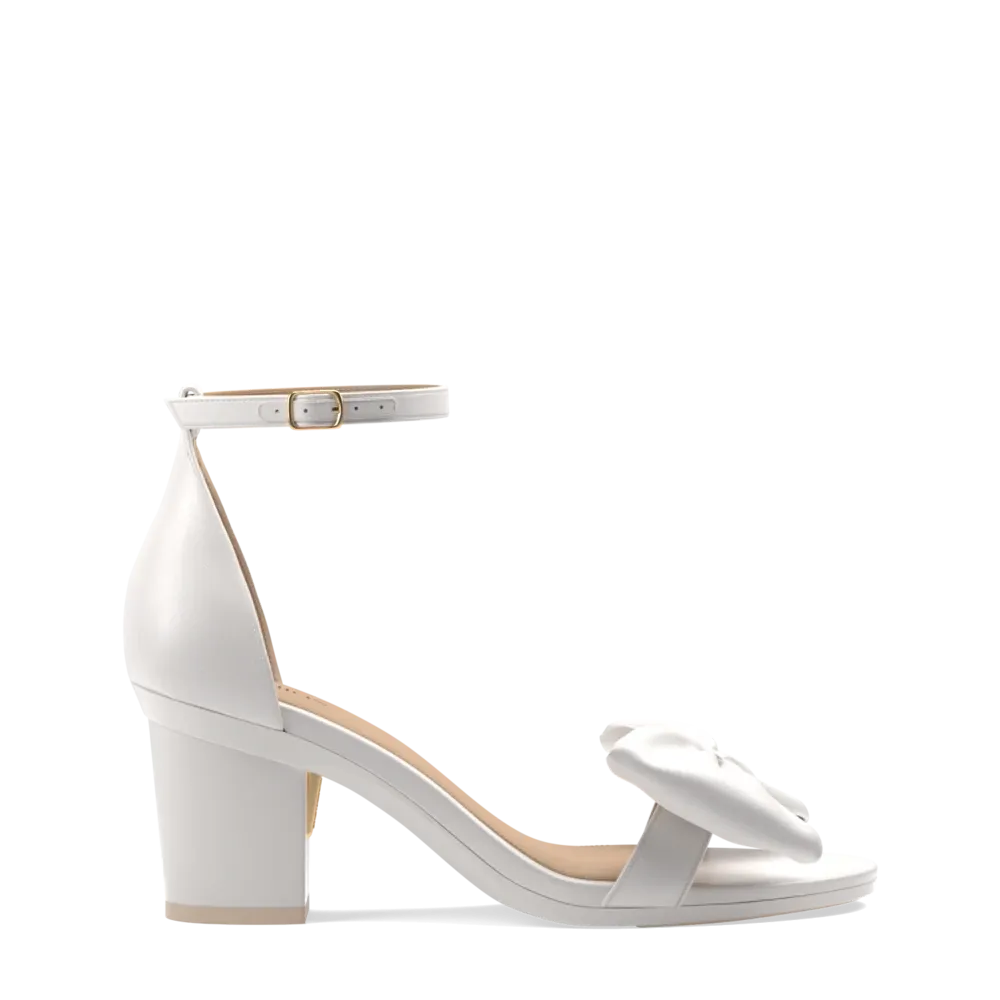 The Pashionista - White Satin Bow   Block Heel Kit 3 White