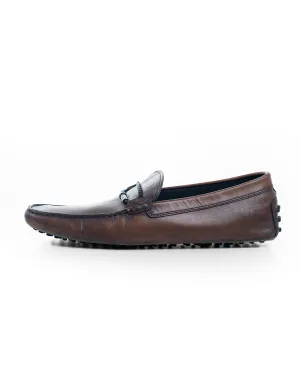 Tods Brown Leather Slip On Driving Loafers