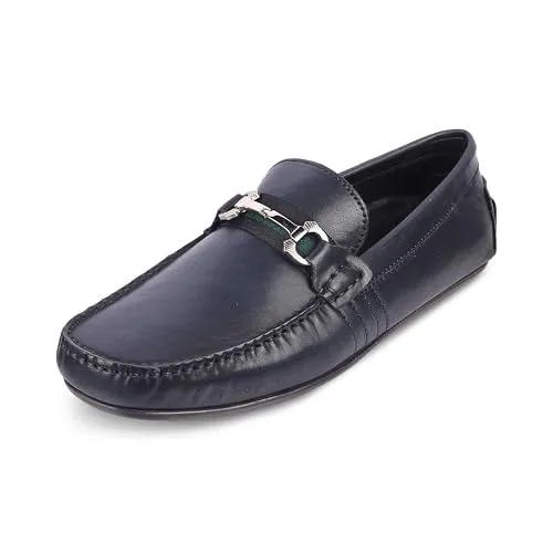 tresmode LEAVRE Men's Driving Loafers Leather Shoes Blue, 7 UK / 41 EU - Round Toe TPR Sole Casual Footwear Penny Soft - Light Weight, Comfortable and Long Life