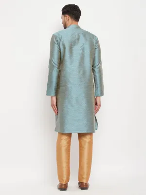 VASTRAMAY Aqua Blue Silk Blend Kurta Set